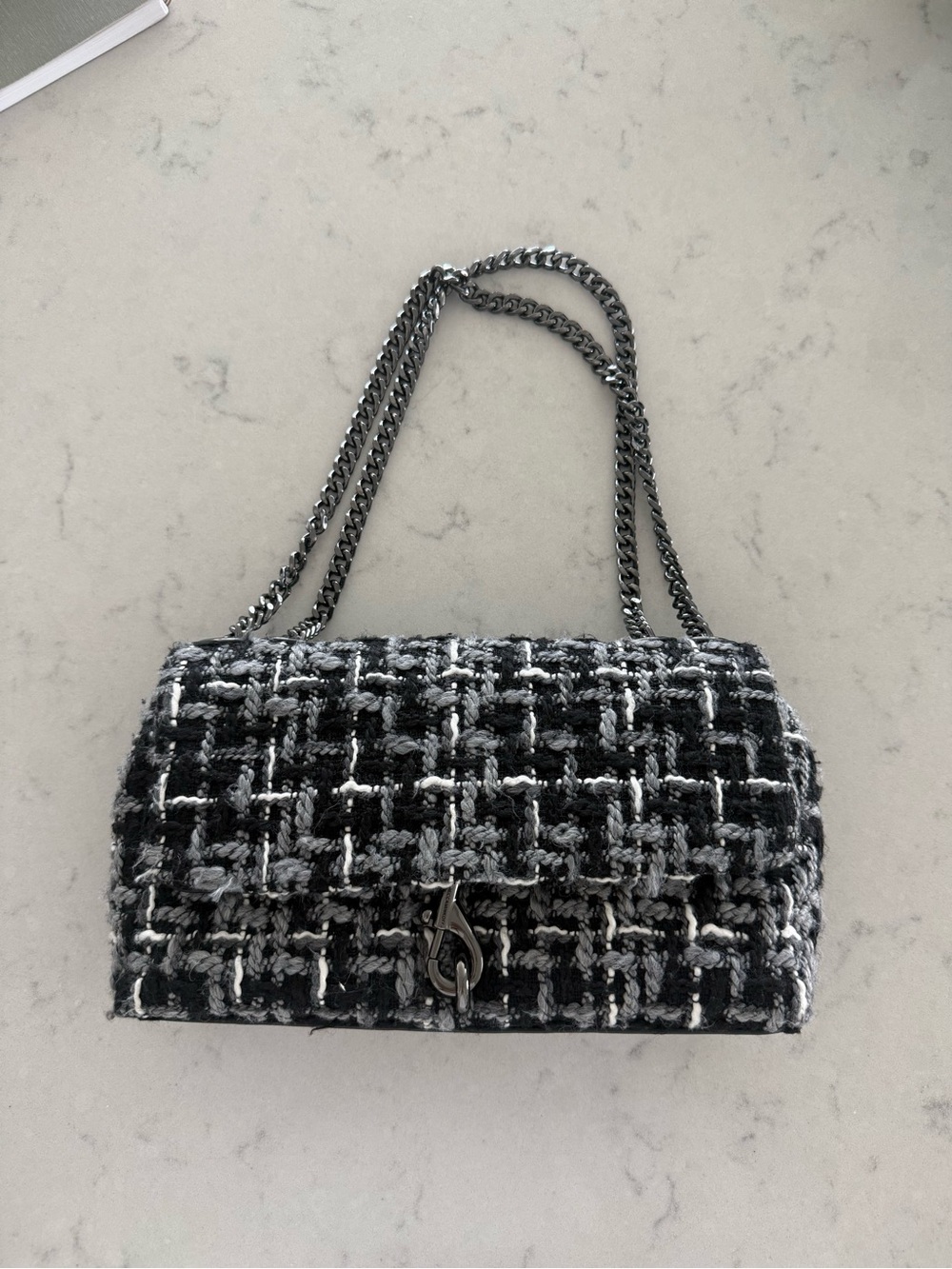 Rebecca Minkoff Black and Gray Tweed Chain-Handle Shoulder Bag